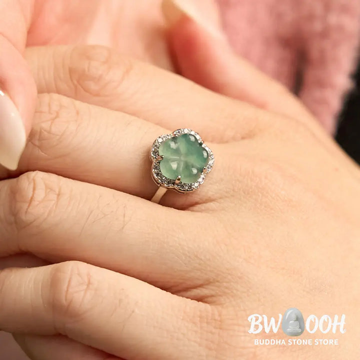 Buddha Stones Jade Alloy Flower Ring - Jade - Ring
