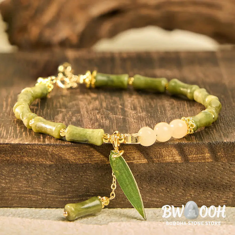 Buddha Stones Jade Bamboo Leaf Lily Of The Valley Pattern Luck Abundance Bracelet - BWOOOH - Bracelet
