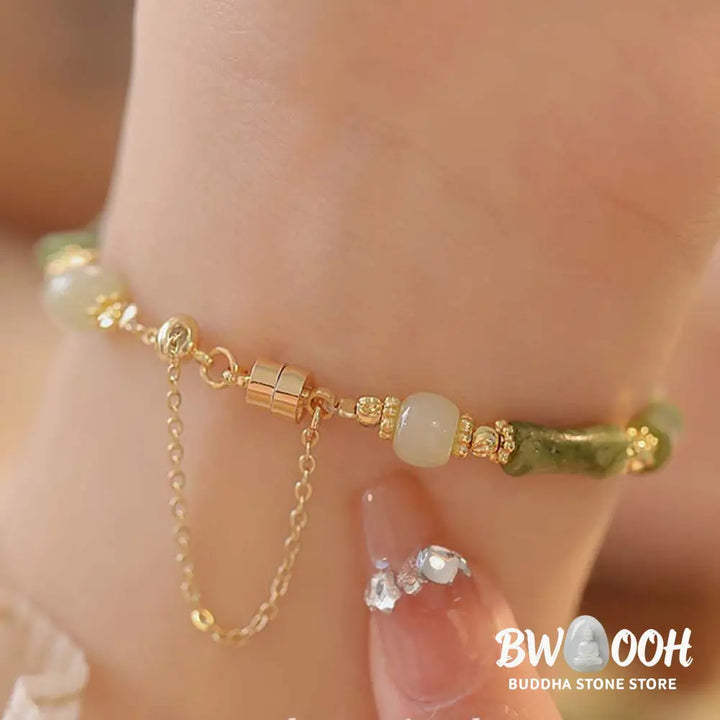 Buddha Stones Jade Bamboo Leaf Lily Of The Valley Pattern Luck Abundance Bracelet - BWOOOH - Bracelet
