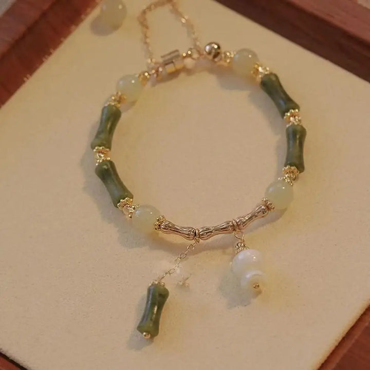 Buddha Stones Jade Bamboo Leaf Lily Of The Valley Pattern Luck Abundance Bracelet - BWOOOH - Bamboo Lily Of The