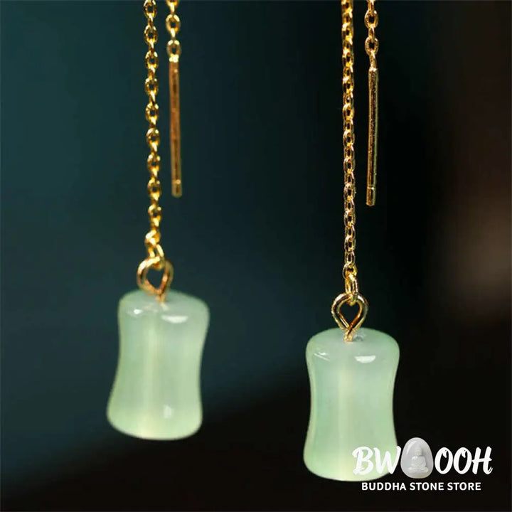 Buddha Stones Jade Bamboo Pattern Luck Drop Earrings - Jade - Earrings