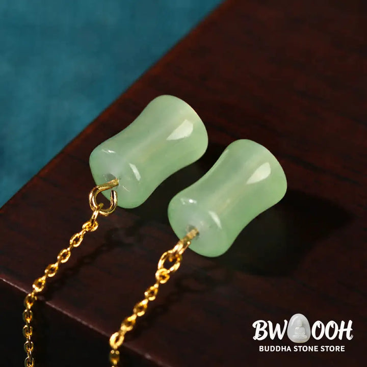 Buddha Stones Jade Bamboo Pattern Luck Drop Earrings - Jade - Earrings