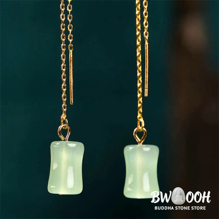 Buddha Stones Jade Bamboo Pattern Luck Drop Earrings - Jade - Earrings