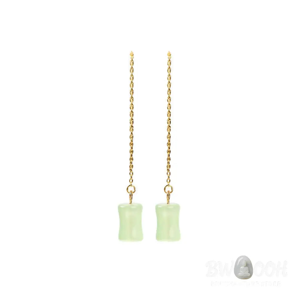 Buddha Stones Jade Bamboo Pattern Luck Drop Earrings - Jade - Earrings