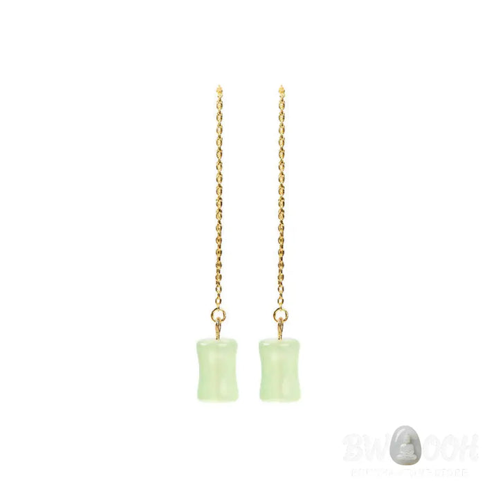 Buddha Stones Jade Bamboo Pattern Luck Drop Earrings - Jade - Earrings