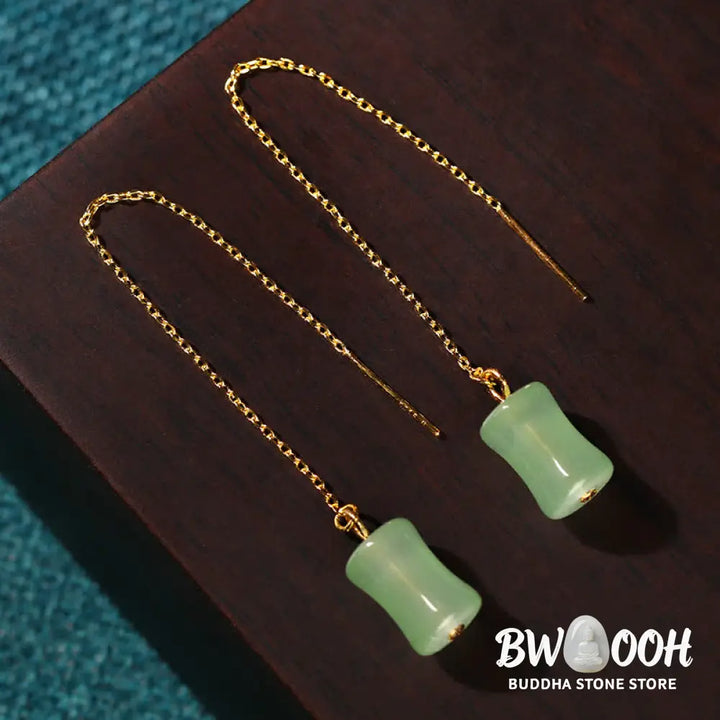 Buddha Stones Jade Bamboo Pattern Luck Drop Earrings - Jade - Earrings