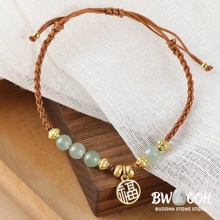Buddha Stones Jade Beads Fu Character Blessing Rope Bracelet - BWOOOH - Jade&amp;Fu Character(Wrist Circumference 14-18cm)