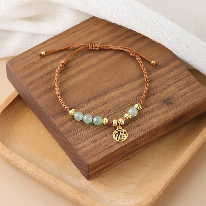 BWOOOH Jade Beads Fu Character Blessing Rope Bracelet - BWOOOH - Jade&amp;Fu Character(Wrist Circumference 14-18cm)