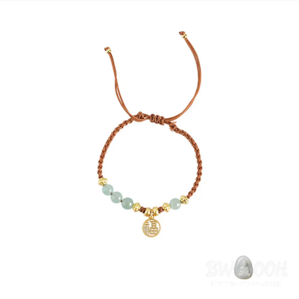 Buddha Stones Jade Beads Fu Character Blessing Rope Bracelet - BWOOOH - Jade&amp;Fu Character(Wrist Circumference 14-18cm)