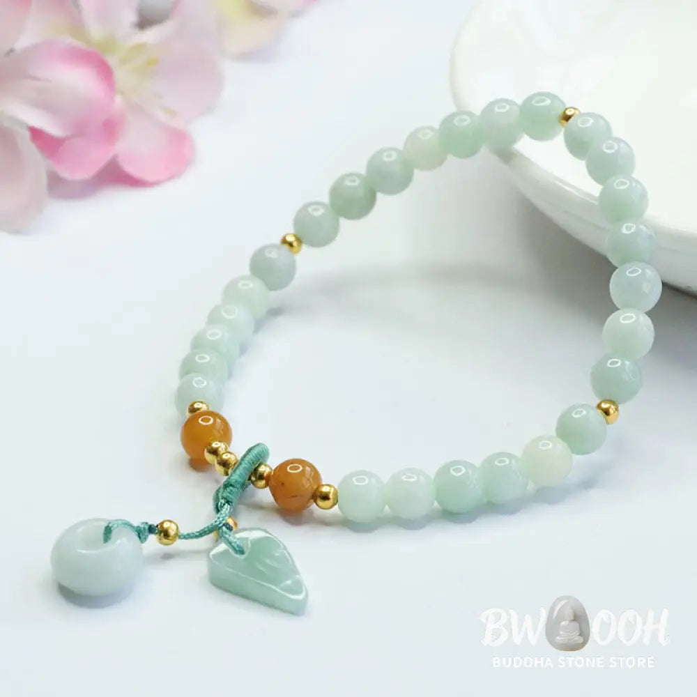 Buddha Stones Jade Beads Leaf Peace Buckle Prosperity Bracelet - BWOOOH - Jade(Wrist circumference: 15-16cm) - Bracelet