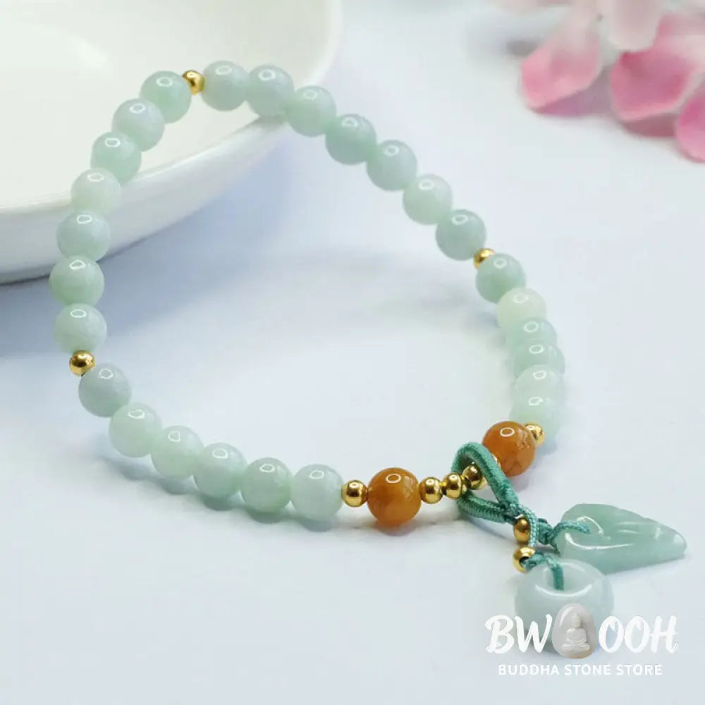 Buddha Stones Jade Beads Leaf Peace Buckle Prosperity Bracelet - BWOOOH - Jade(Wrist circumference: 15-16cm) - Bracelet