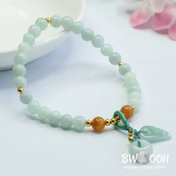 Buddha Stones Jade Beads Leaf Peace Buckle Prosperity Bracelet - BWOOOH - Jade(Wrist circumference: 15-16cm) - Bracelet