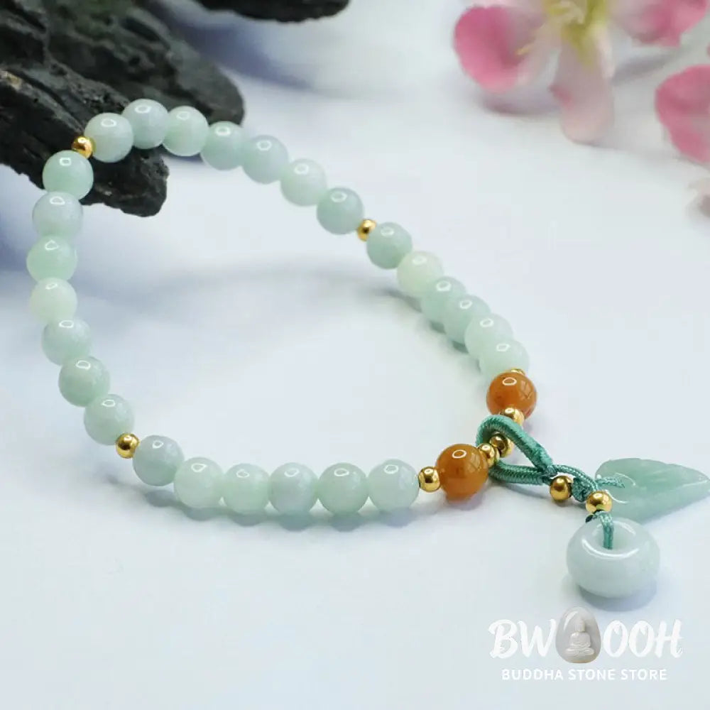 Buddha Stones Jade Beads Leaf Peace Buckle Prosperity Bracelet - BWOOOH - Jade(Wrist circumference: 15-16cm) - Bracelet