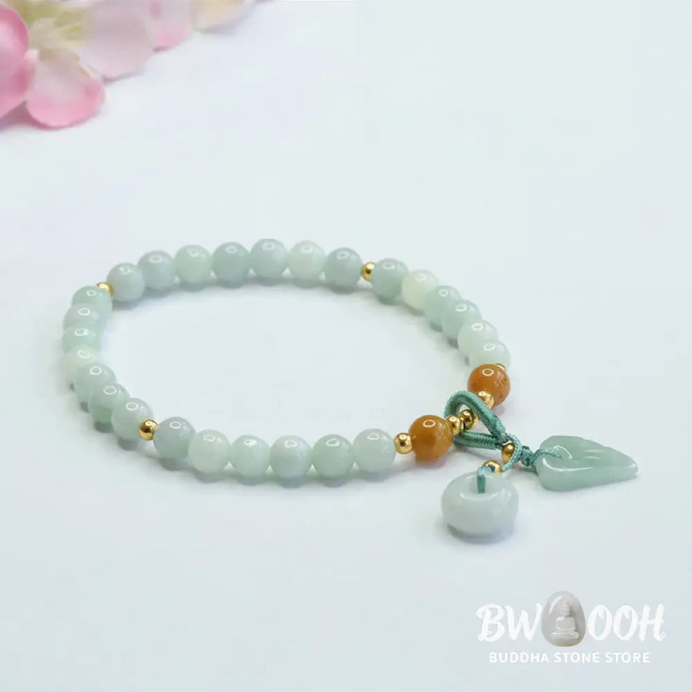 Buddha Stones Jade Beads Leaf Peace Buckle Prosperity Bracelet - BWOOOH - Jade(Wrist circumference: 15-16cm) - Bracelet