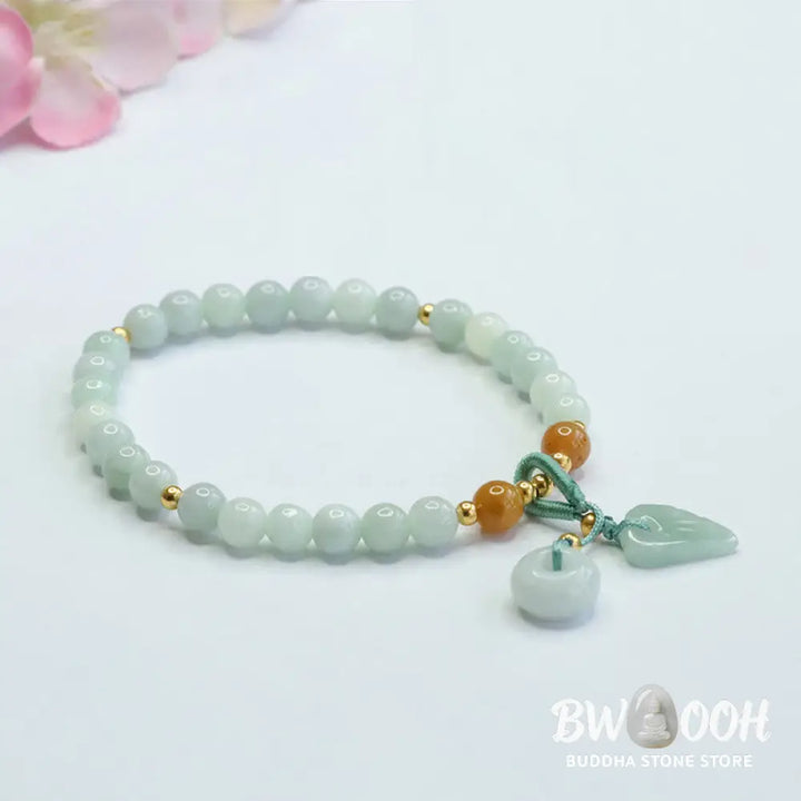 Buddha Stones Jade Beads Leaf Peace Buckle Prosperity Bracelet - BWOOOH - Jade(Wrist circumference: 15-16cm) - Bracelet