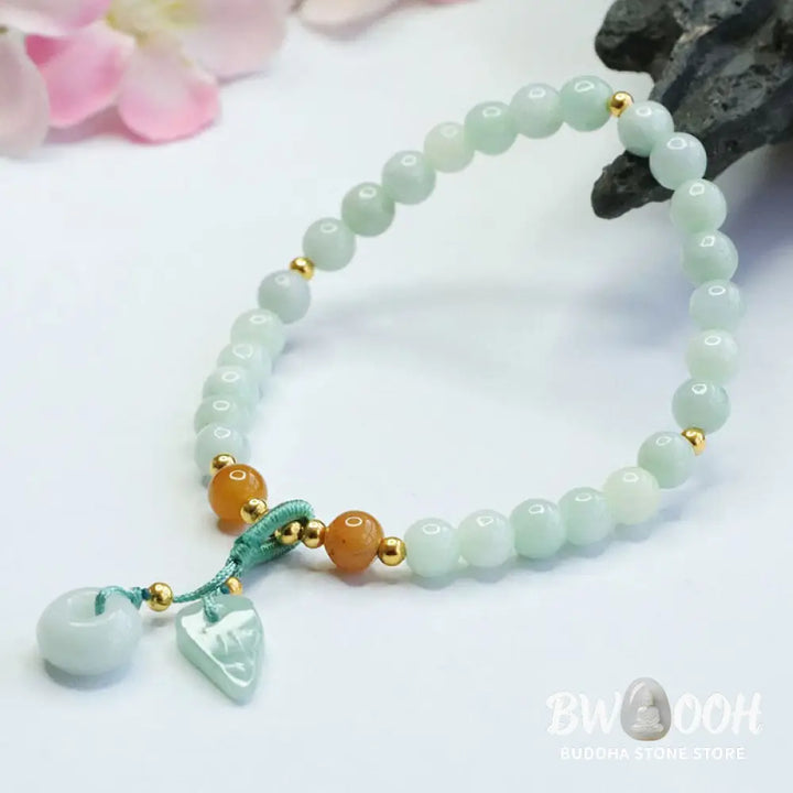 Buddha Stones Jade Beads Leaf Peace Buckle Prosperity Bracelet - BWOOOH - Jade(Wrist circumference: 15-16cm) - Bracelet