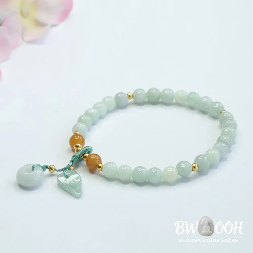 Buddha Stones Jade Beads Leaf Peace Buckle Prosperity Bracelet - BWOOOH - Jade(Wrist circumference: 15-16cm) - Bracelet