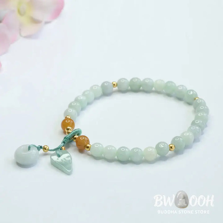 Buddha Stones Jade Beads Leaf Peace Buckle Prosperity Bracelet - BWOOOH - Jade(Wrist circumference: 15-16cm) - Bracelet