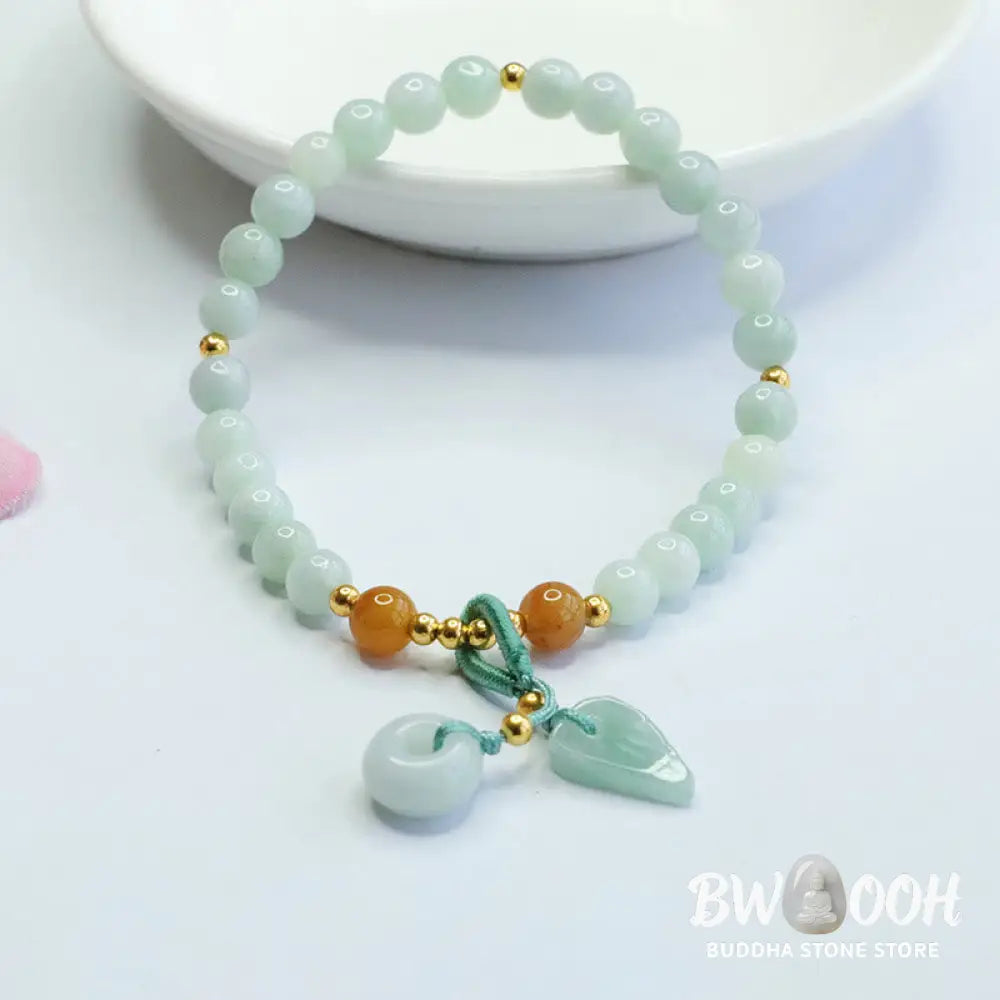 Buddha Stones Jade Beads Leaf Peace Buckle Prosperity Bracelet - BWOOOH - Jade(Wrist circumference: 15-16cm) - Bracelet