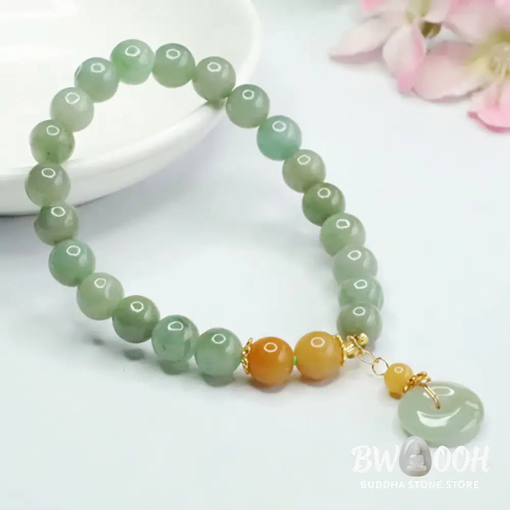 Buddha Stones Jade Beads Peace Buckle Prosperity Abundance Bracelet - BWOOOH - Jade(Wrist circumference: 15-16cm)