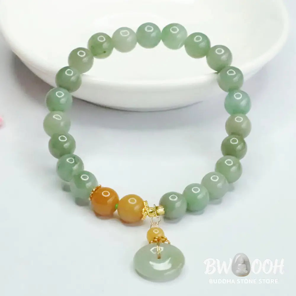 Buddha Stones Jade Beads Peace Buckle Prosperity Abundance Bracelet - BWOOOH - Jade(Wrist circumference: 15-16cm)