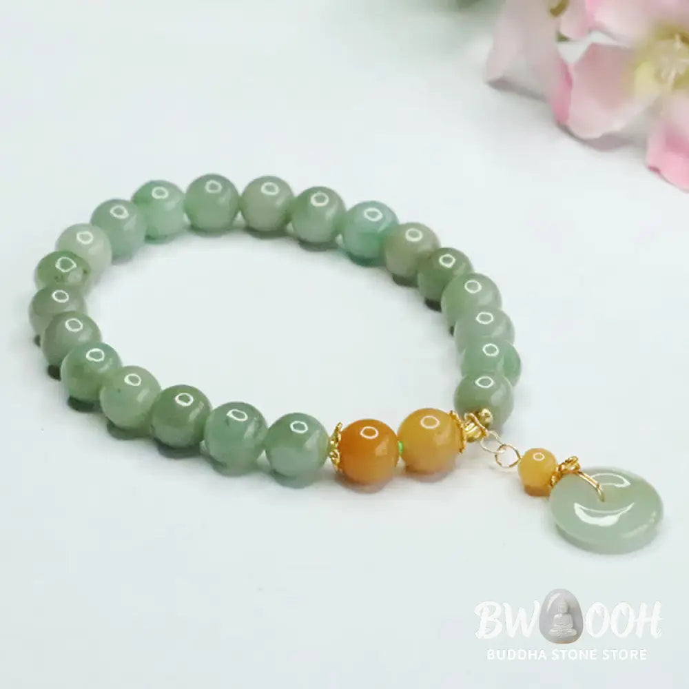 Buddha Stones Jade Beads Peace Buckle Prosperity Abundance Bracelet - BWOOOH - Jade(Wrist circumference: 15-16cm)