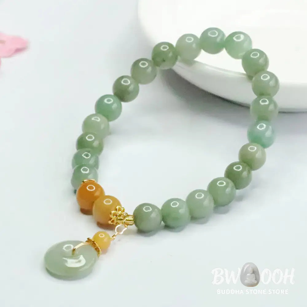 Buddha Stones Jade Beads Peace Buckle Prosperity Abundance Bracelet - BWOOOH - Jade(Wrist circumference: 15-16cm)