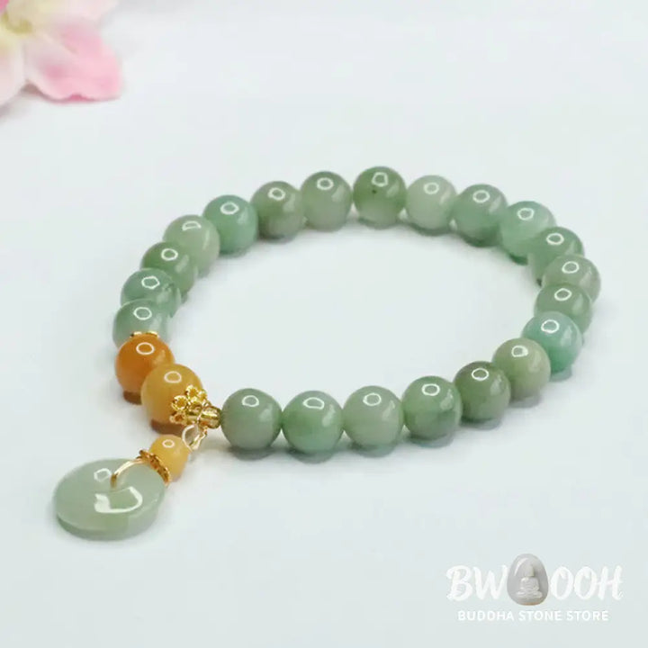 Buddha Stones Jade Beads Peace Buckle Prosperity Abundance Bracelet - BWOOOH - Jade(Wrist circumference: 15-16cm)