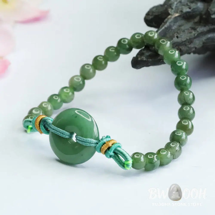 Buddha Stones Jade Beads Peace Buckle Prosperity Bracelet - BWOOOH - Jade(Wrist circumference: 15-16cm) - Bracelet