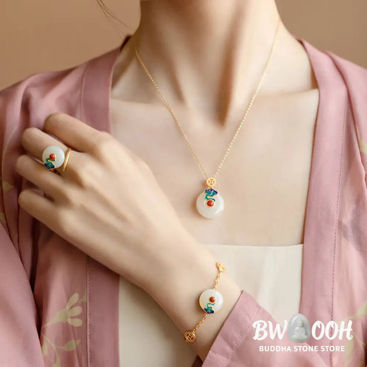 Buddha Stones Jade Copper Coins Auspicious Clouds Prosperity Necklace Pendant Bracelet Ring Earrings - BWOOOH