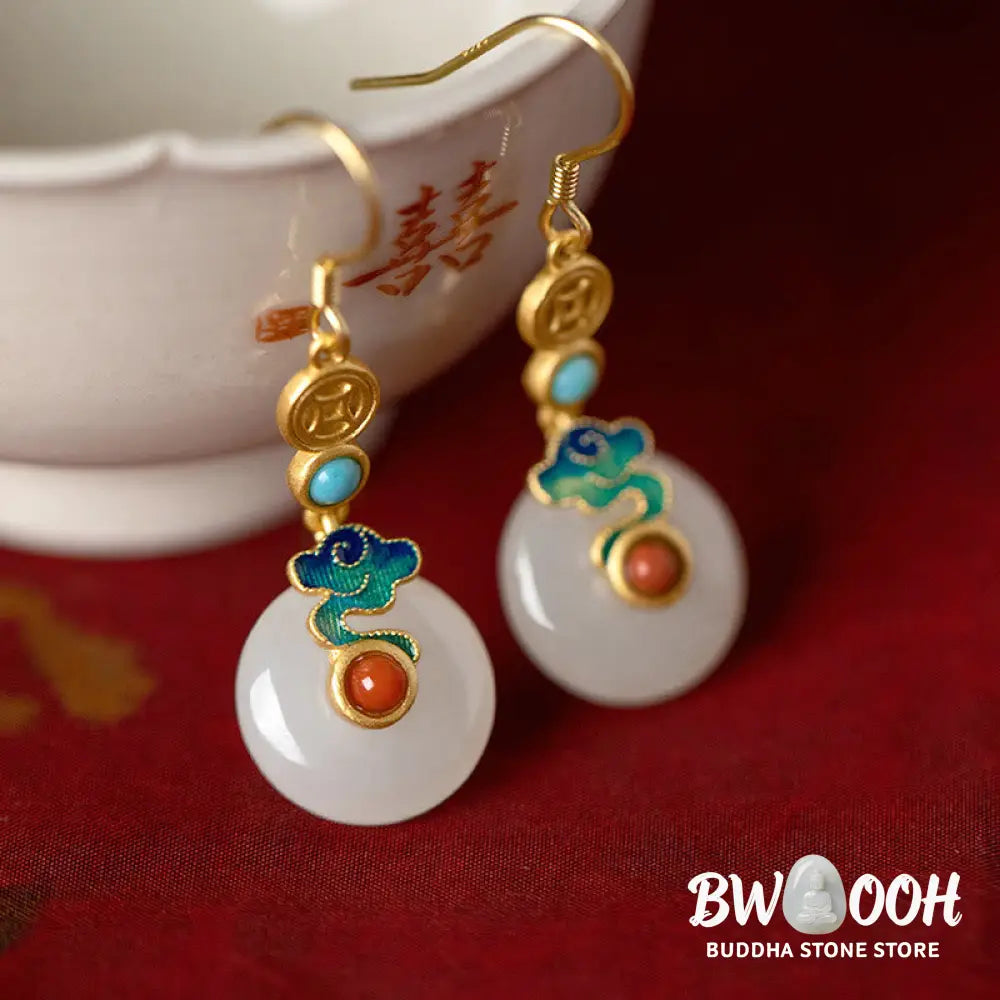 Buddha Stones Jade Copper Coins Auspicious Clouds Prosperity Necklace Pendant Bracelet Ring Earrings - BWOOOH