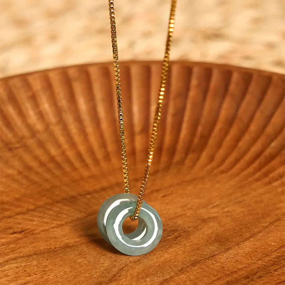 Buddha Stones Jade Double Peace Buckle Prosperity Necklace Pendant - BWOOOH - Jade&Golden Chain - Necklaces & Pendants