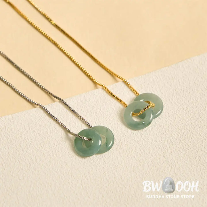 Buddha Stones Jade Double Peace Buckle Prosperity Necklace Pendant - BWOOOH - Necklaces &amp; Pendants