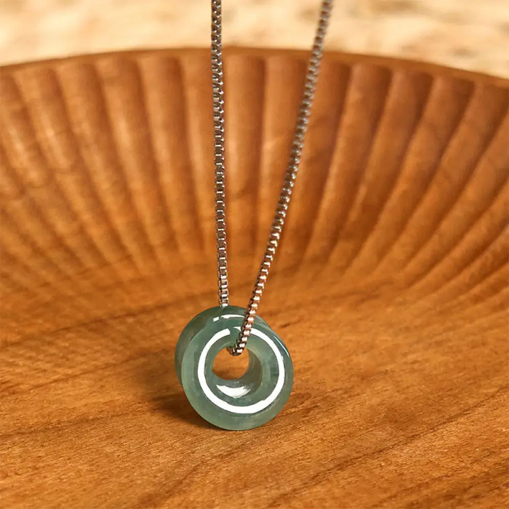 Buddha Stones Jade Double Peace Buckle Prosperity Necklace Pendant - BWOOOH - Jade&amp;Silver Chain - Necklaces &amp; Pendants