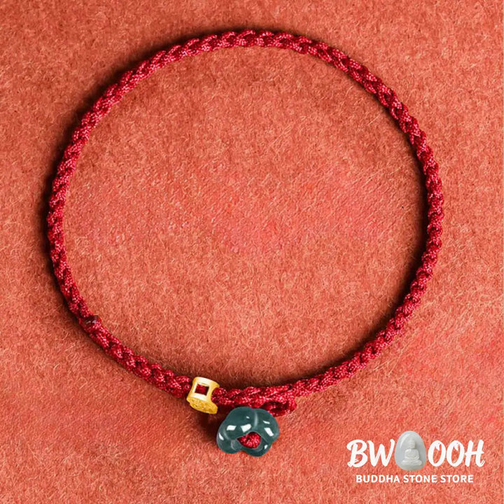 Buddha Stones Jade Flower Luck Copper Coin Red String Bracelet - Jade(Wrist Circumference:13-19cm) - Bracelet