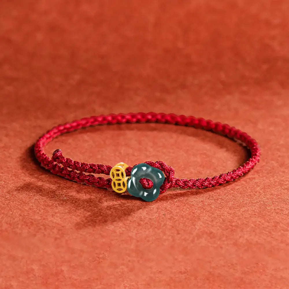 BWOOOH Jade Flower Luck Copper Coin Red String Bracelet