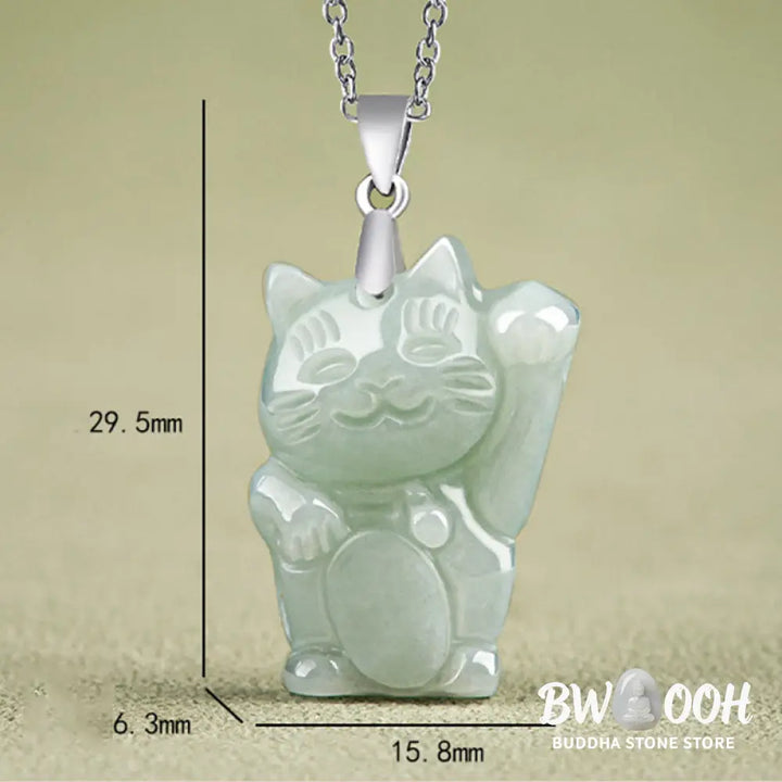 Buddha Stones Jade Fortune Cat Prosperity Titanium Steel Necklace Pendant - BWOOOH - Jade - Necklaces &amp; Pendants