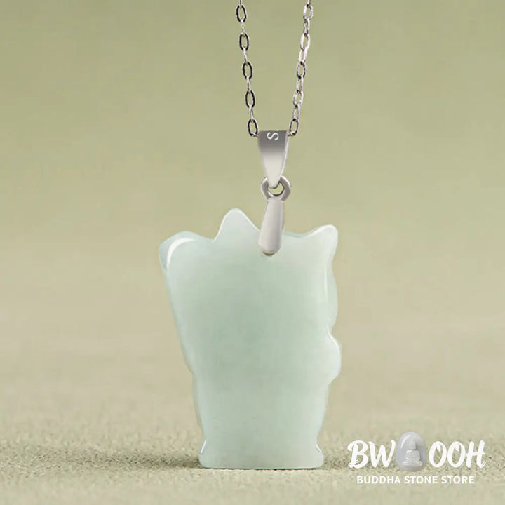 Buddha Stones Jade Fortune Cat Prosperity Titanium Steel Necklace Pendant - BWOOOH - Jade - Necklaces &amp; Pendants