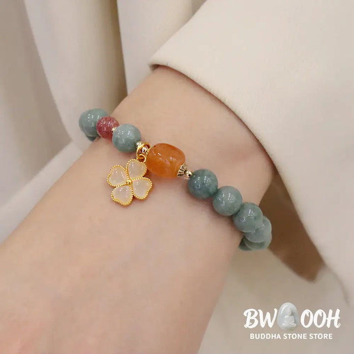 Buddha Stones Jade Four Leaf Clover Charm Prosperity Bracelet - BWOOOH - Jade(Prosperity♥Abundance) - Bracelet