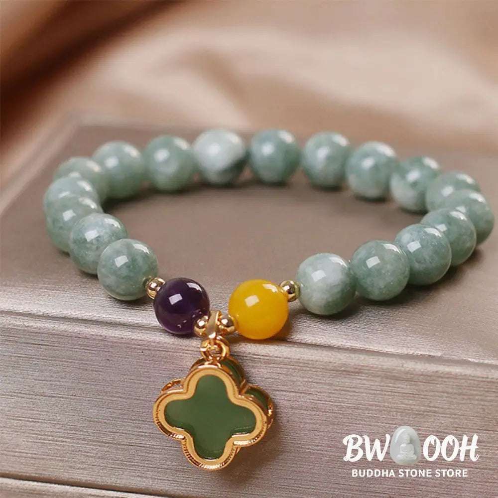 Buddha Stones Jade Four Leaf Clover Luck Bracelet - BWOOOH - Jade&amp;Four Leaf Clover - Bracelet