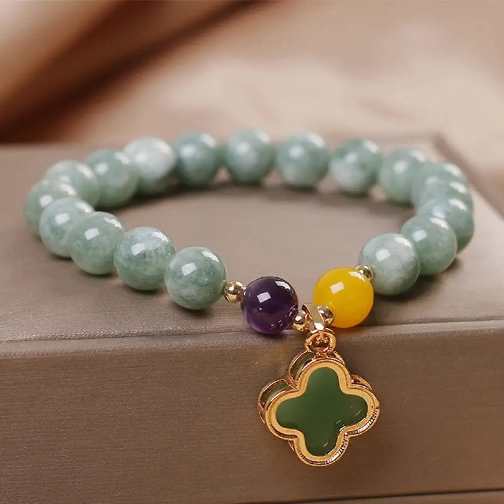 BWOOOH Jade Four Leaf Clover Luck Bracelet – Jade crystal healing bracelet for healing and spiritual wellness