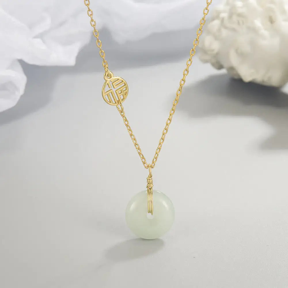 Buddha Stones Jade Fu Character Copper Coin Peace Buckle Abundance Necklace Pendant - BWOOOH - Jade&amp;Fu Character