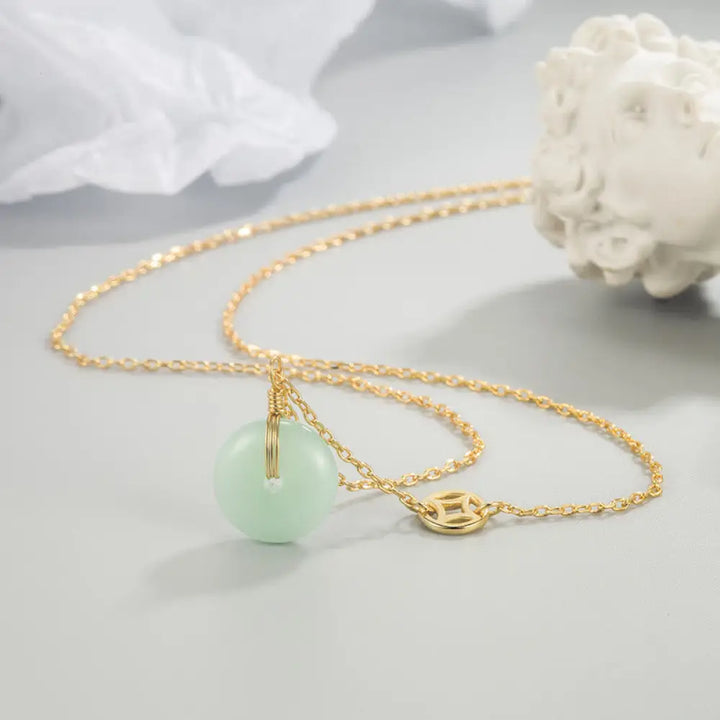 BWOOOH Jade Fu Character Copper Coin Peace Buckle Abundance Necklace Pendant feng shui jewelry