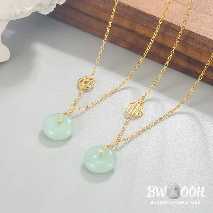 Buddha Stones Jade Fu Character Copper Coin Peace Buckle Abundance Necklace Pendant - BWOOOH - Necklaces &amp; Pendants