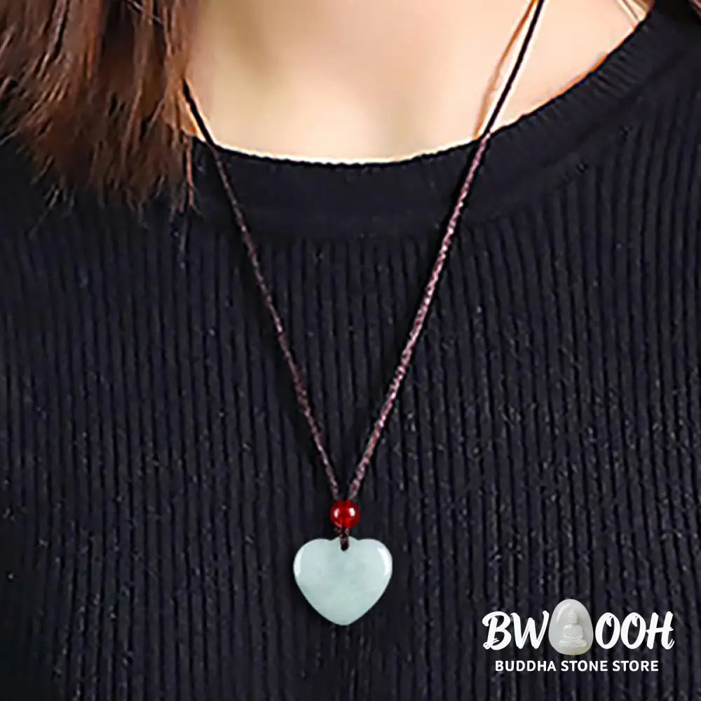 Buddha Stones Jade Heart Prosperity Necklace Pendant - BWOOOH - Jade - Necklaces &amp; Pendants