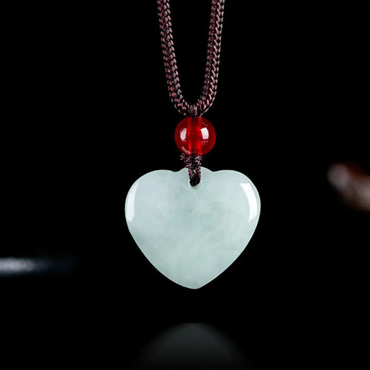 Buddha Stones Jade Heart Prosperity Necklace Pendant - BWOOOH - Jade - Necklaces &amp; Pendants
