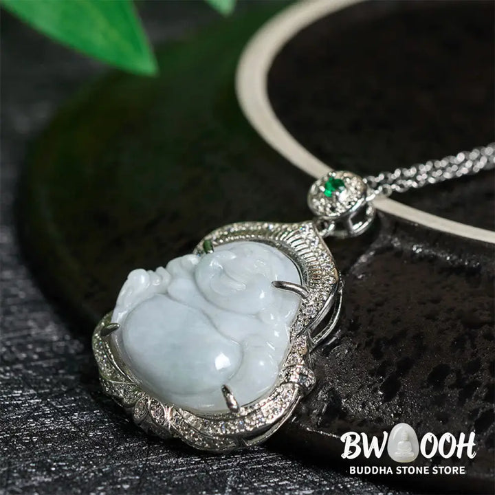 Buddha Stones Jade Laughing Buddha Abundance Necklace Pendant - BWOOOH - Jade Laughing Buddha - Necklaces &amp; Pendants