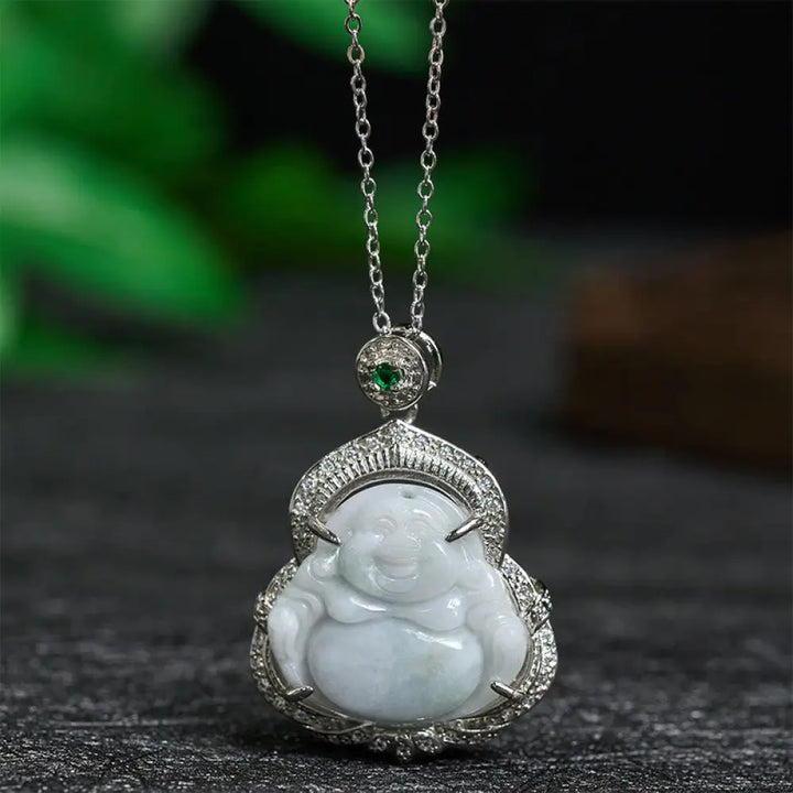 Buddha Stones Jade Laughing Buddha Abundance Necklace Pendant - BWOOOH - Jade Laughing Buddha - Necklaces &amp; Pendants