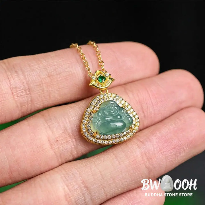 Buddha Stones Jade Laughing Buddha Prosperity Luck Necklace Pendant - BWOOOH - Jade Laughing Buddha - Necklaces &amp;