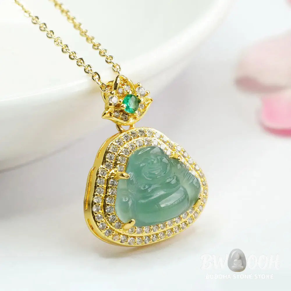 Buddha Stones Jade Laughing Buddha Prosperity Luck Necklace Pendant - BWOOOH - Jade Laughing Buddha - Necklaces &amp;